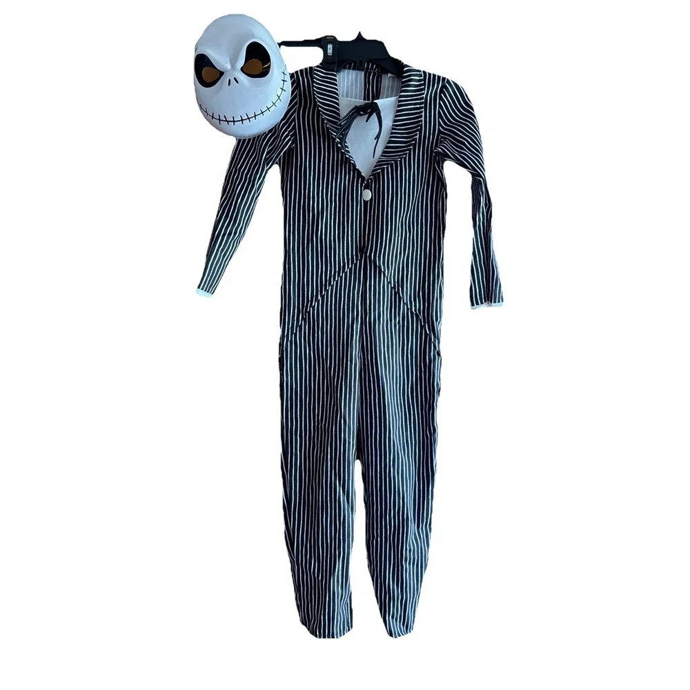 Nightmare Before Christmas Jack Skellington Kids Costume Sz M 8-10 Suit Mask Tie
